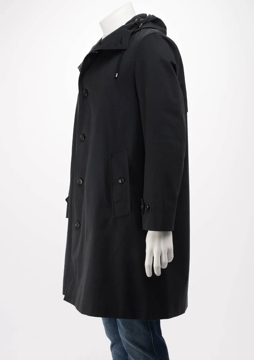 Burberry Black Cotton Single Breasted Hooded Coat IT 52