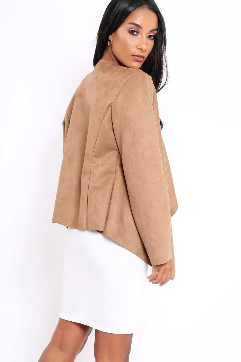 Camel Suedette Waterfall Jacket - Kallie