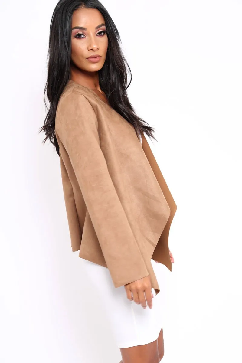 Camel Suedette Waterfall Jacket - Kallie