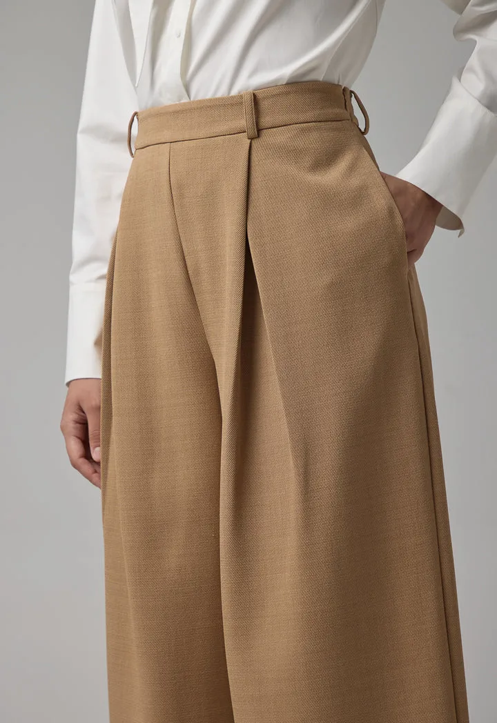 Choice Solid Wide Legs Pleated Culottes Camel