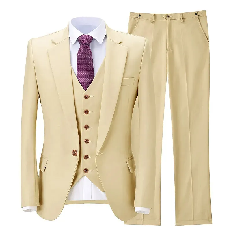 Classy Beige Wedding Tuxedos Suits Slim Fit Bridegroom For Men 3 Pieces Groomsmen Formal Business Outfits Party (Jacket Vest Pants)