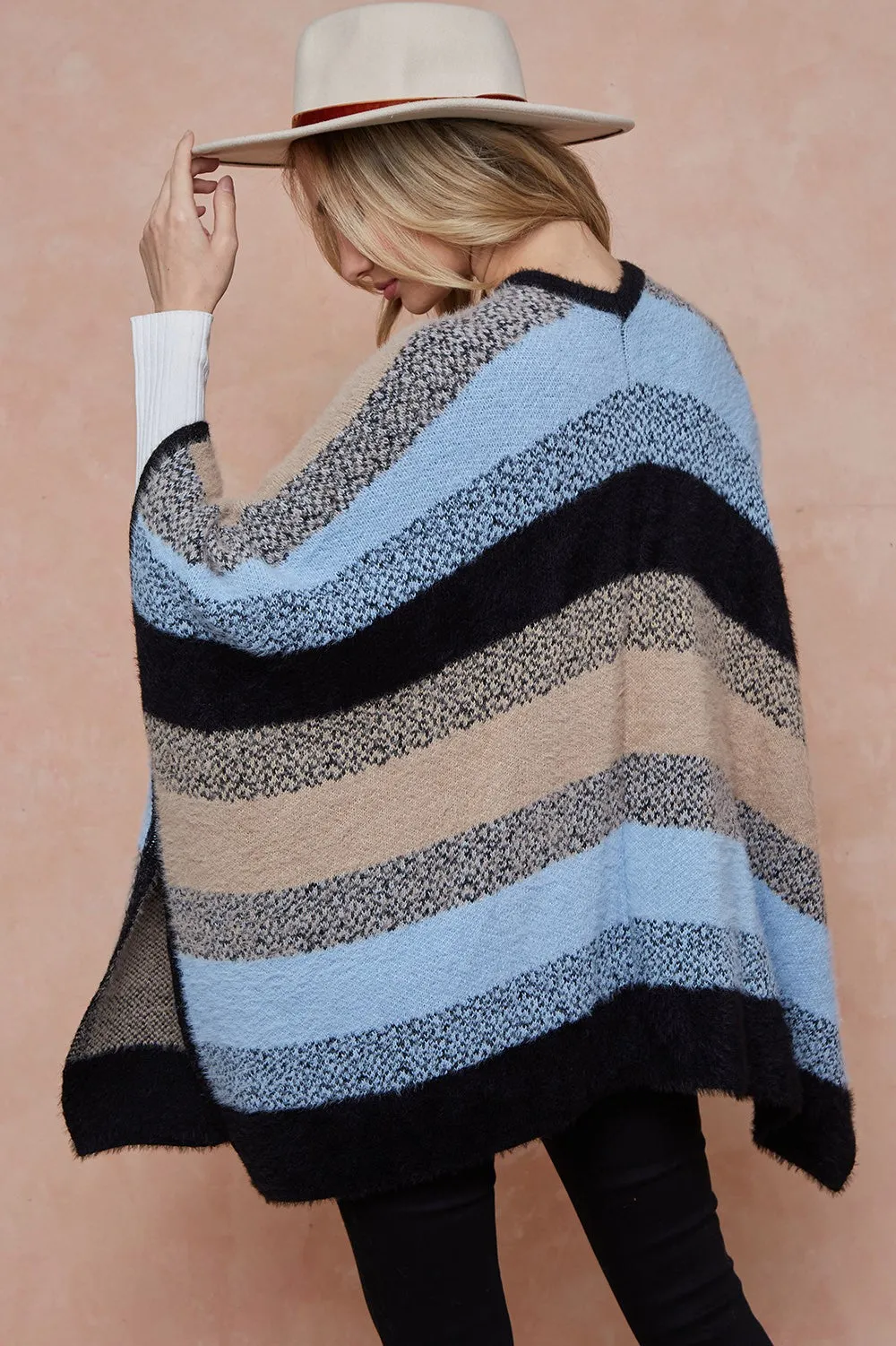 Color Block Open Front Eyelash Shawl Sweater Cardigan