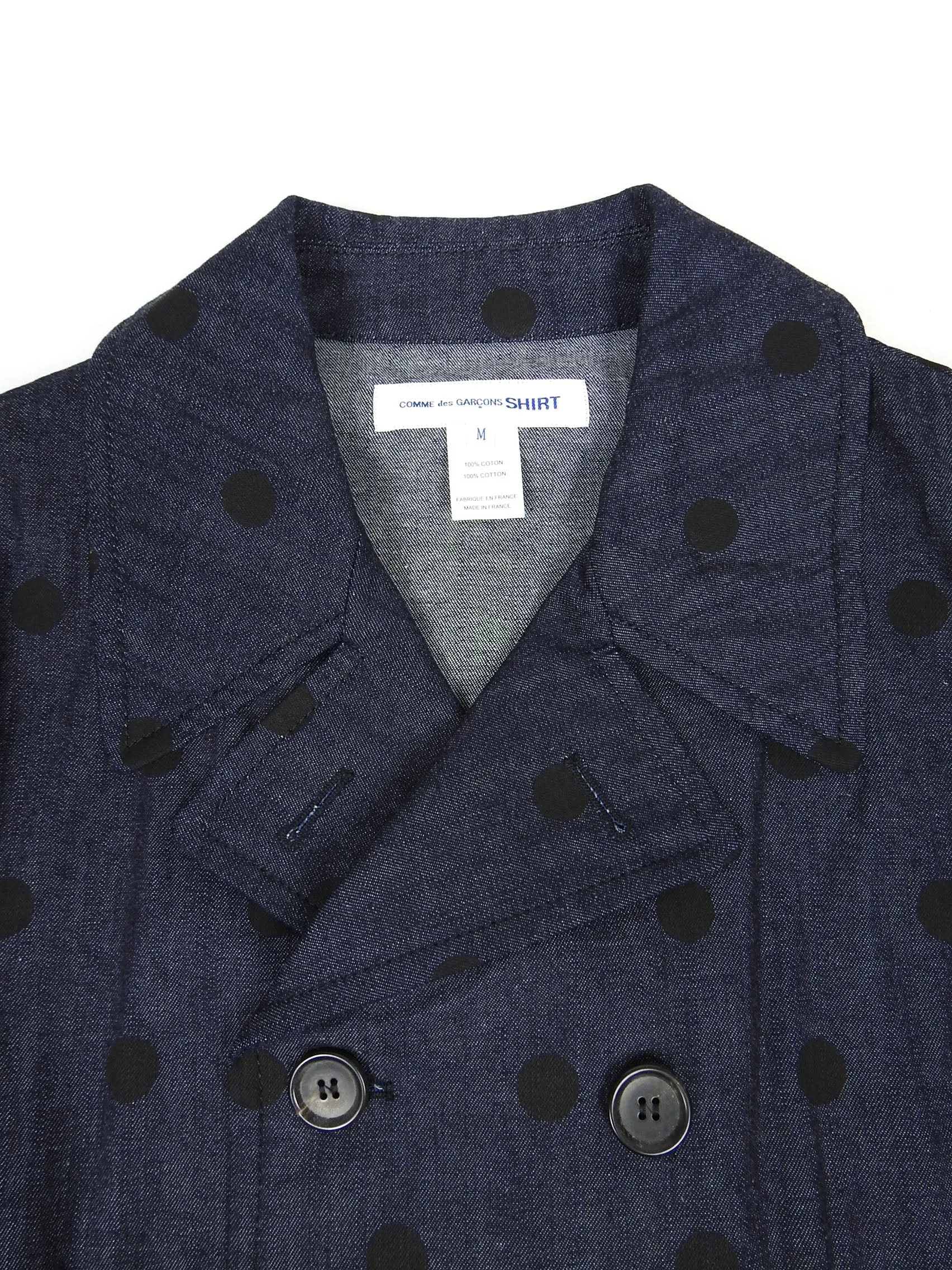 Comme Des Garcons SHIRT Denim Polka Dot Peacoat Size Medium