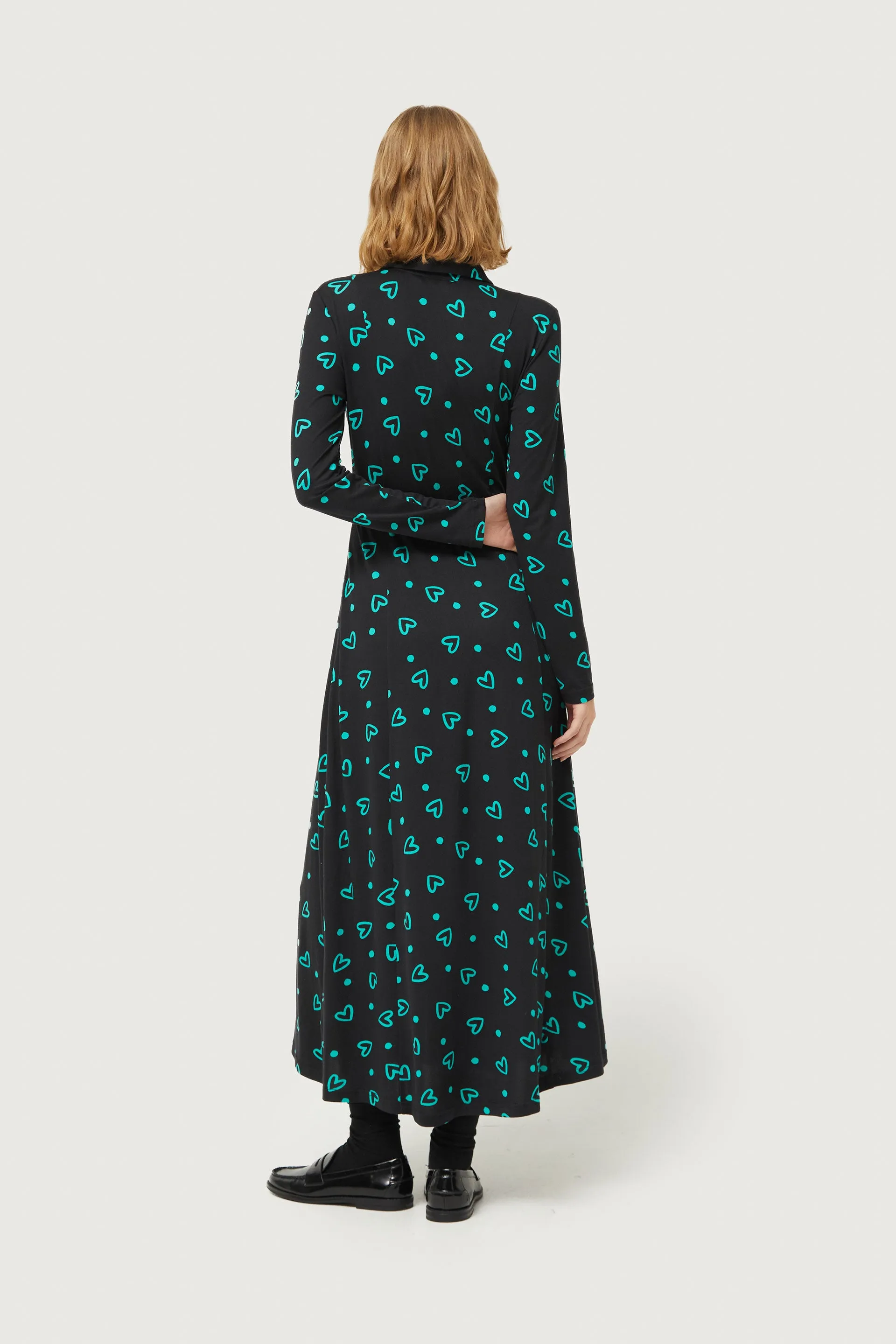 Compañia Fantastica - Green Doodle Heart Button Up Dress