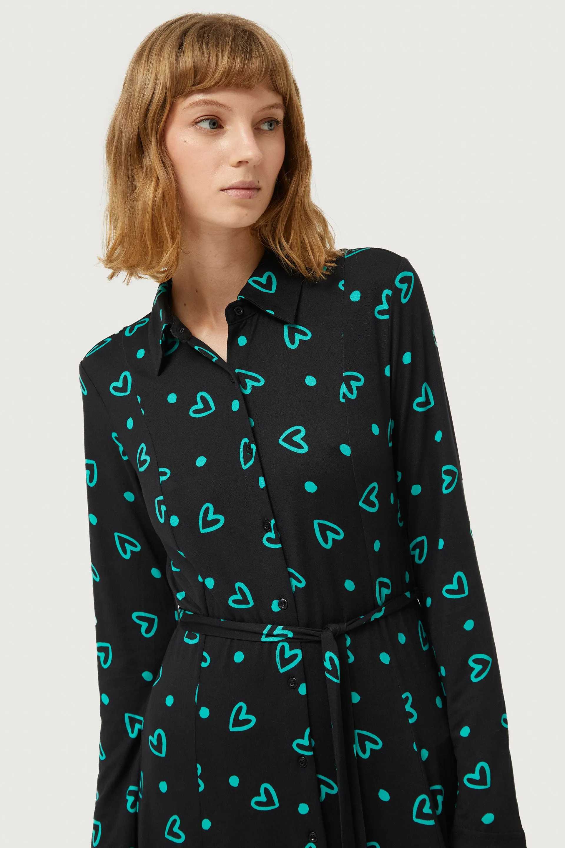 Compañia Fantastica - Green Doodle Heart Button Up Dress