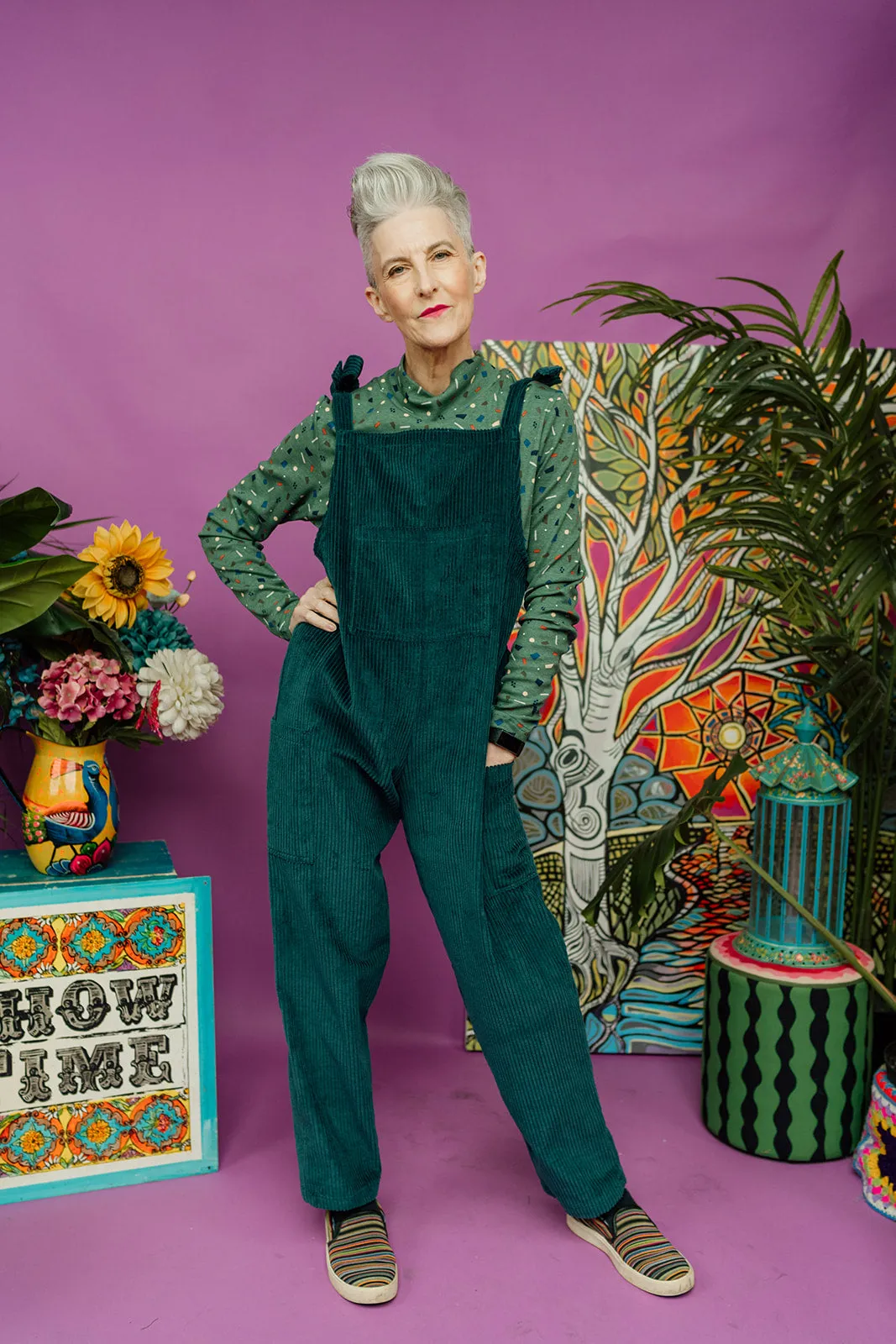 Corduroy Dungarees in Dark Teal