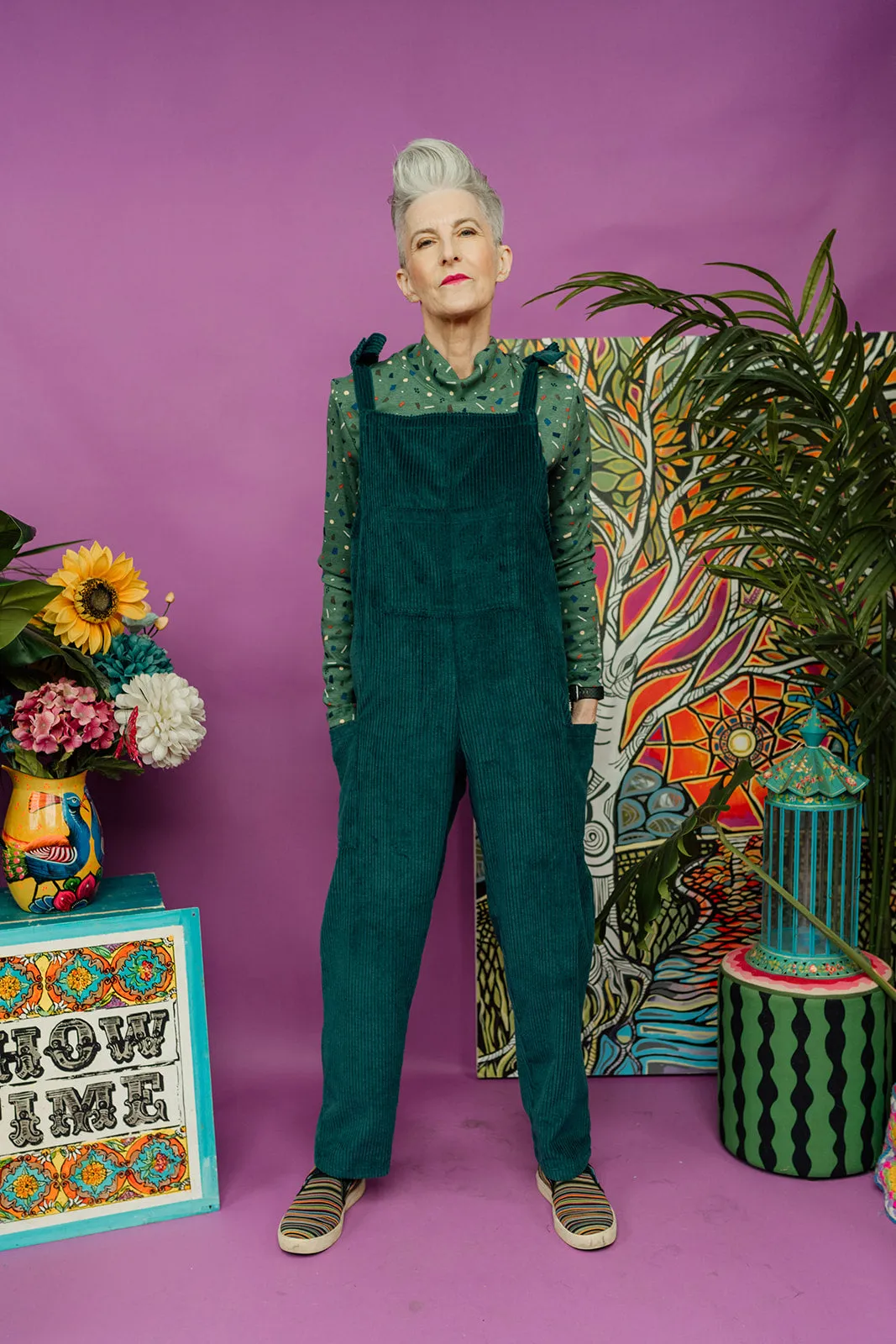 Corduroy Dungarees in Dark Teal