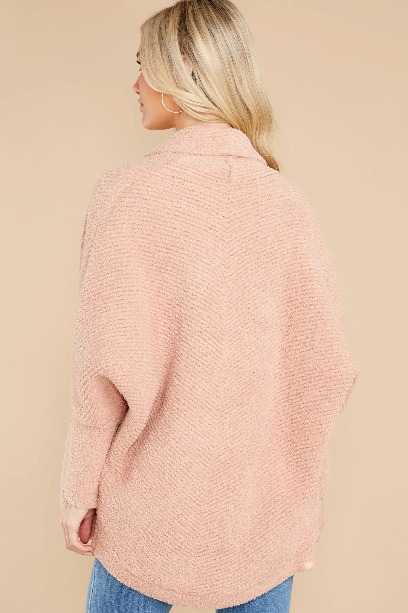 Cozychic® Misty Rose Chevron Ribbed Cardigan