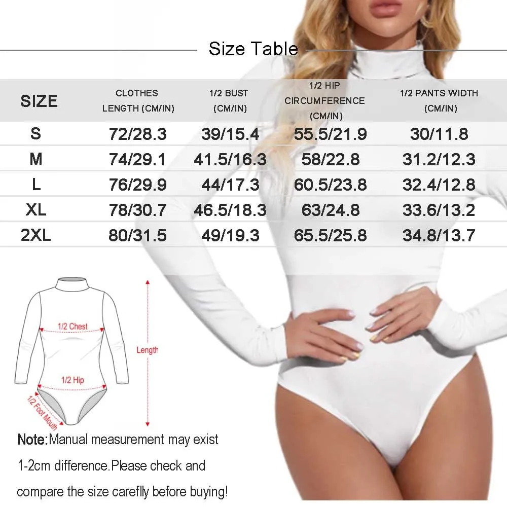 Custom Colorful Lips Women's Bodysuit with Face Personalized Turtleneck Long Sleeve Slim Body Suits Jumpsuit for Women Girls