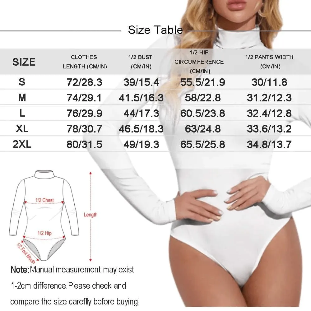 Custom Face All Women's Bodysuit with Face Personalized Turtleneck Long Sleeve Slim Fit T Shirts Body Suits Jumpsuit for Women Girls