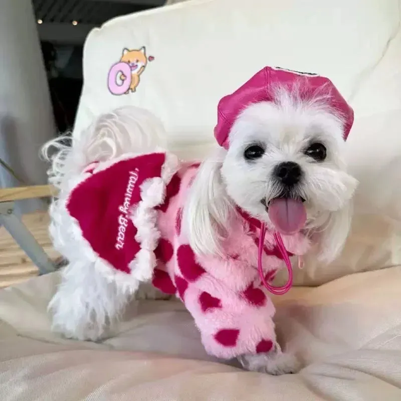 Cute Dog Hoodie Fleece Heart Coat Jacket Pet Clothing Sweet Dogs Clothes Thicker Soft Pink Warm Autumn Winter Fashion Girl Yorkies Ropa Perro