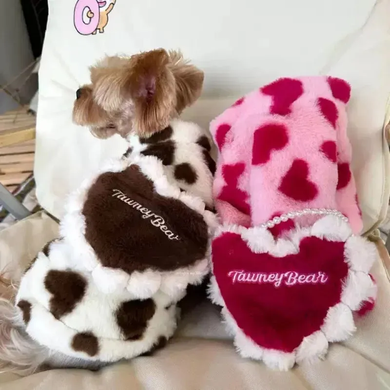 Cute Dog Hoodie Fleece Heart Coat Jacket Pet Clothing Sweet Dogs Clothes Thicker Soft Pink Warm Autumn Winter Fashion Girl Yorkies Ropa Perro