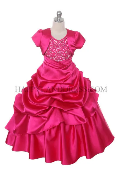 D0313 Floor Length, Satin Jacket Dress With Stone-Beads Bodice (4 Diff. Colors)