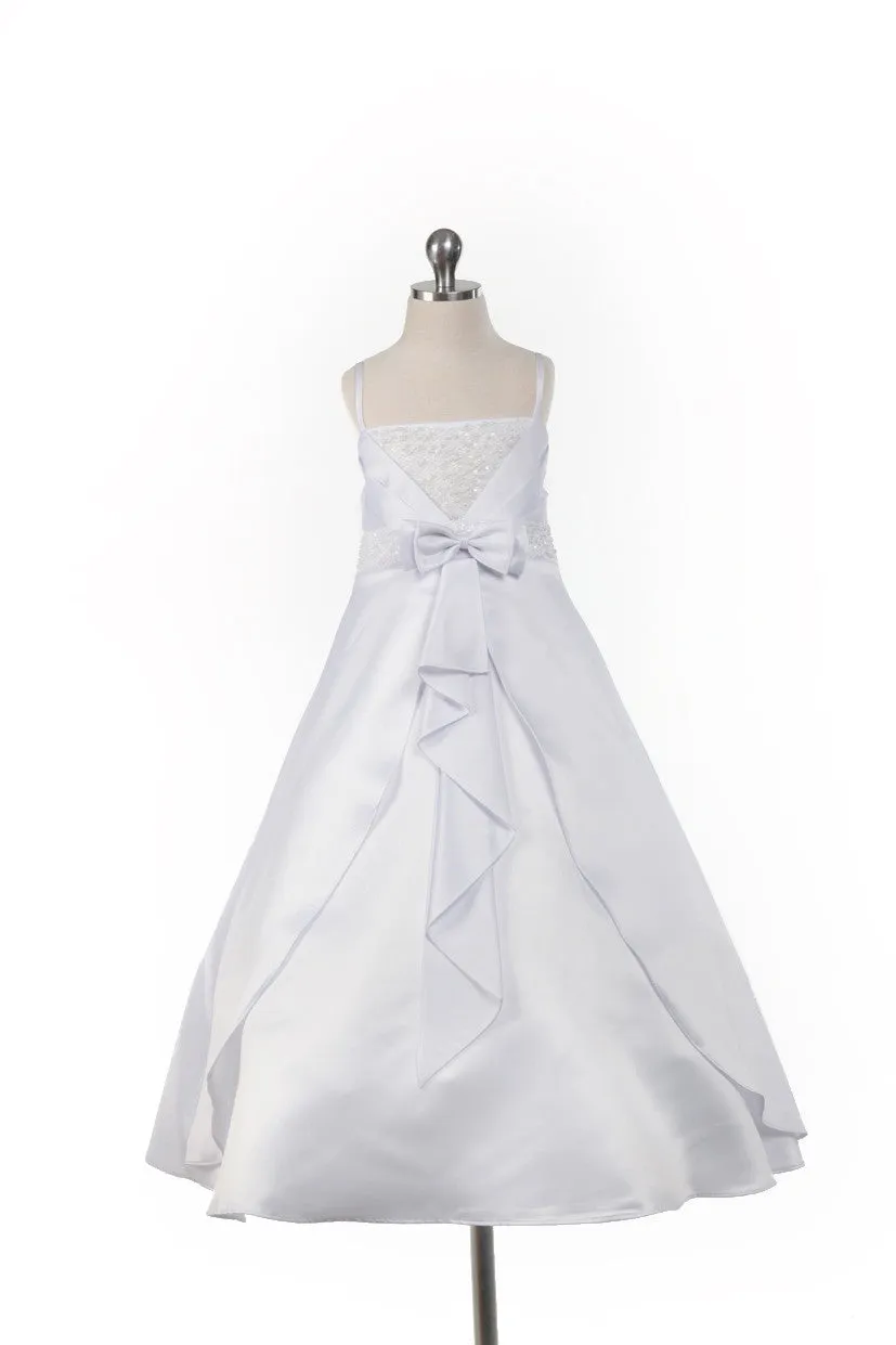 D20108 Satin Front Bow Detail Dress (3 Diff. Colors)