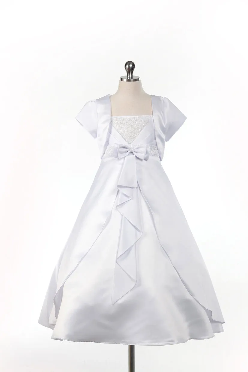 D20108 Satin Front Bow Detail Dress (3 Diff. Colors)