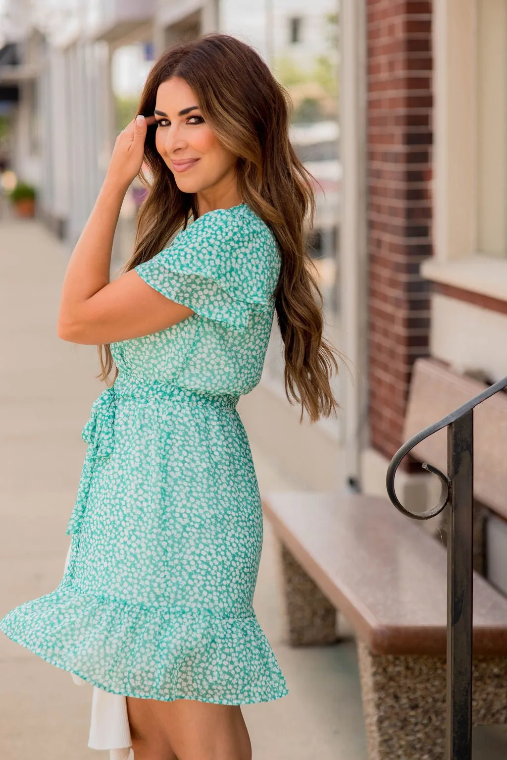 Daisies Ruffle Accented Wrap Dress