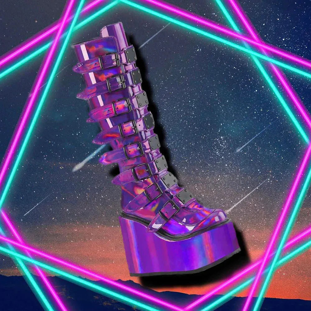 DemoniaCult SWING 815 Purple Holographic Boots