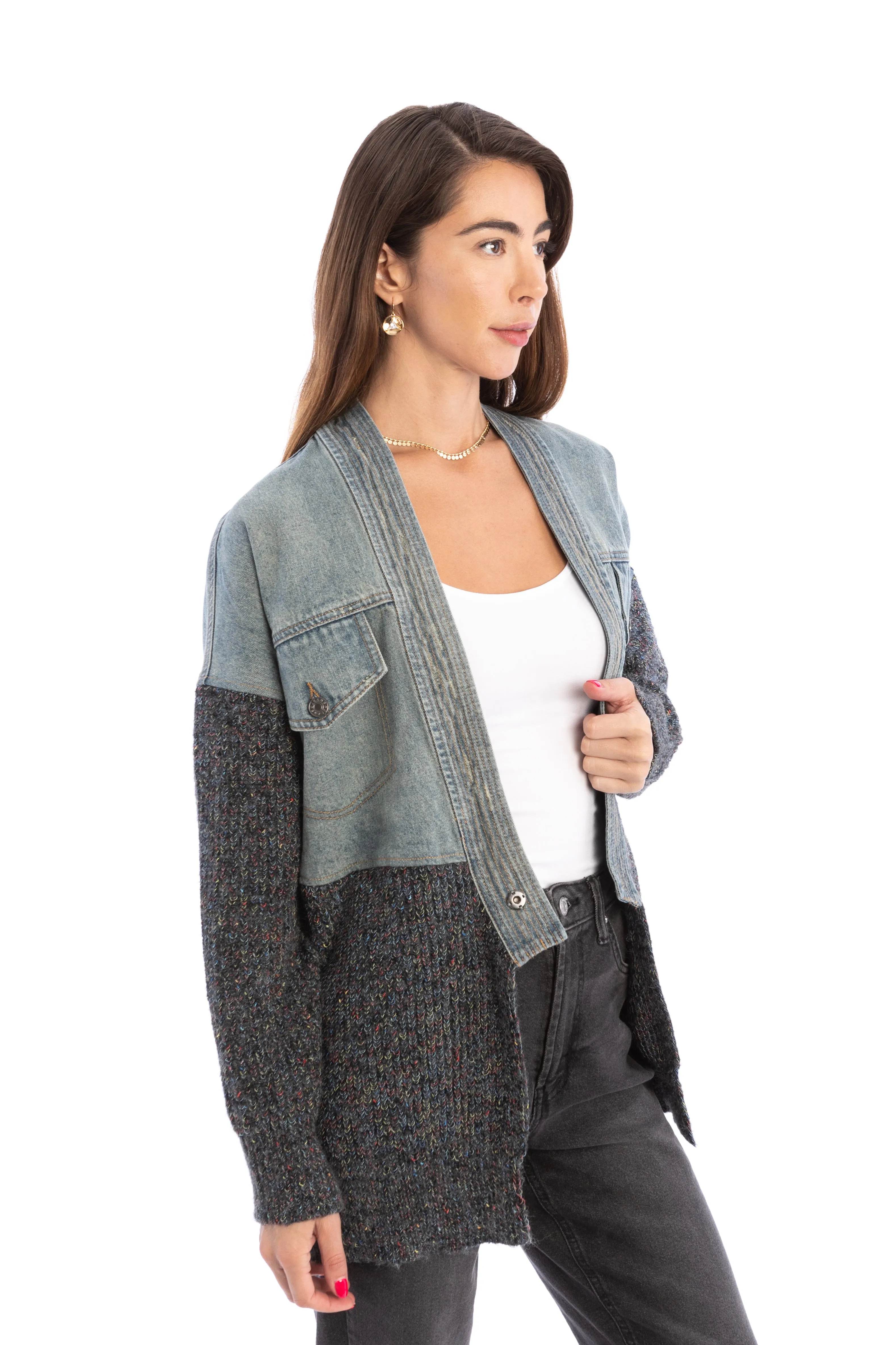 Denim Sweater Jacket Grey