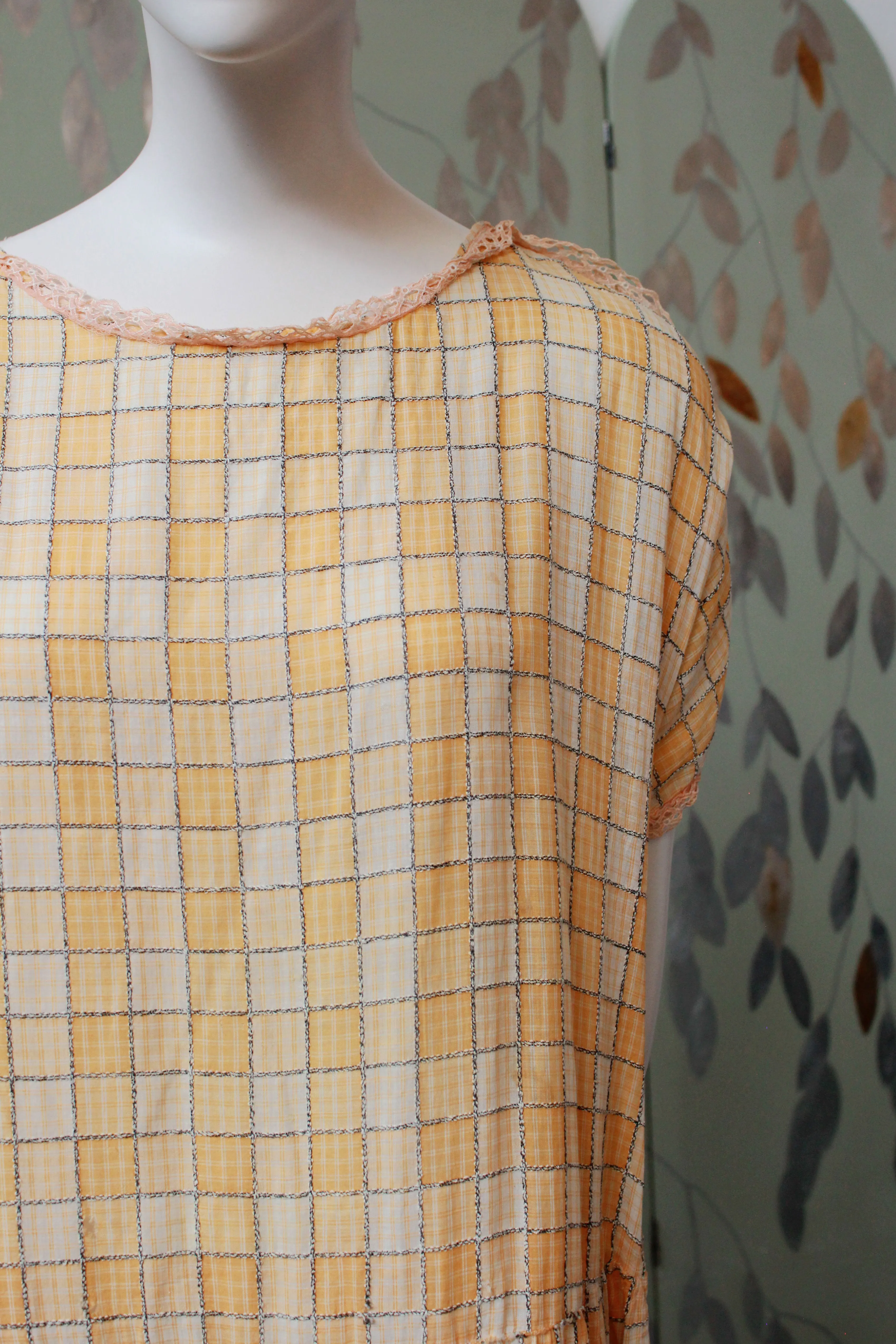 Early 1920s Peach Checkered Dress