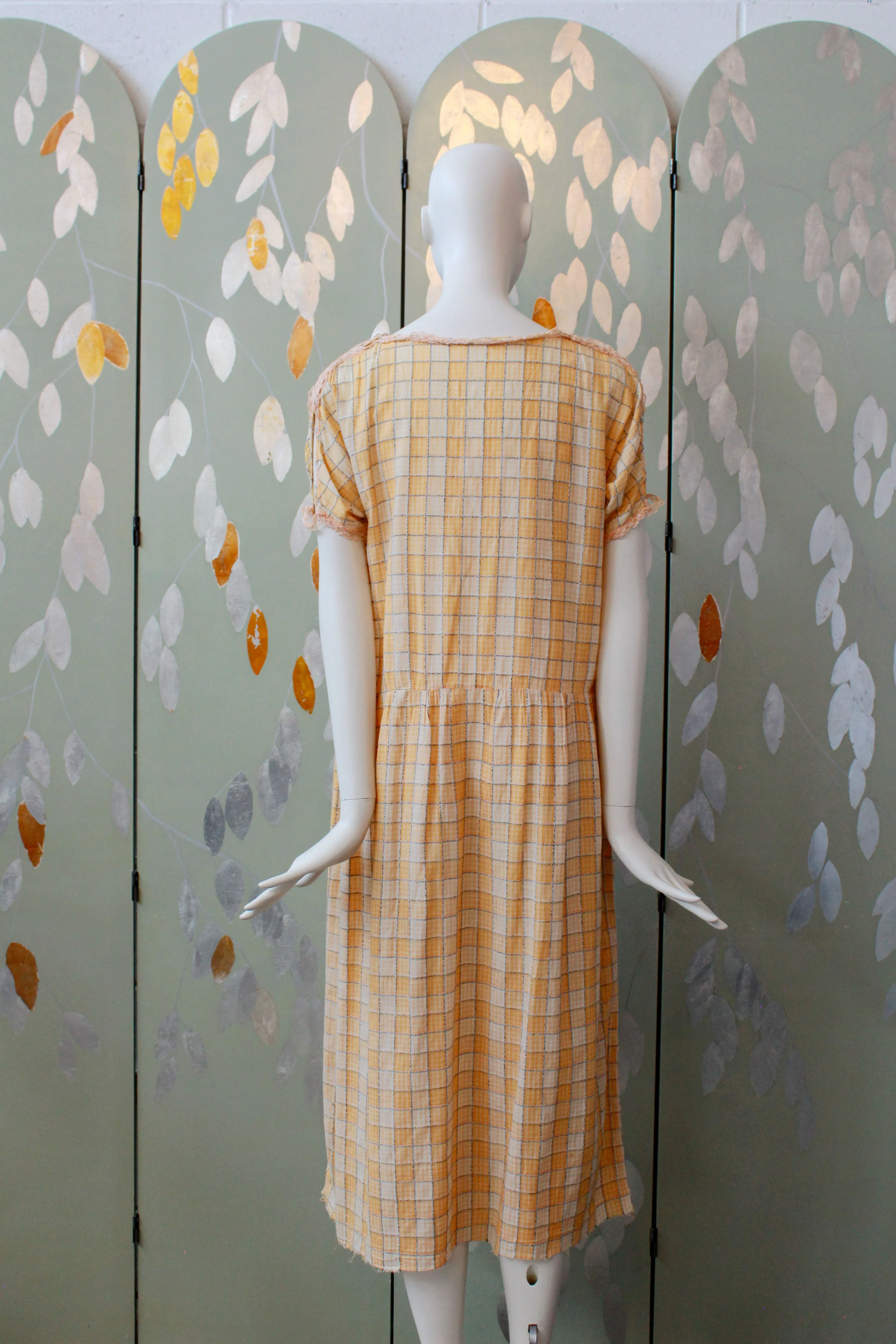 Early 1920s Peach Checkered Dress