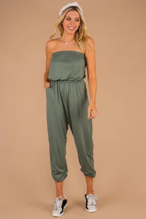 Express Your Passions Army Green Strapless Jumpsuit