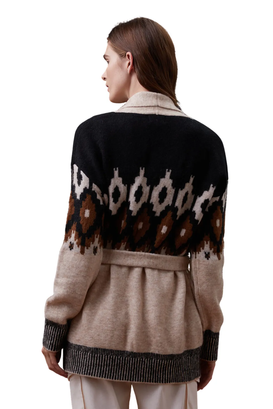 Fair Isle Shawl Cardigan Sweater Off White