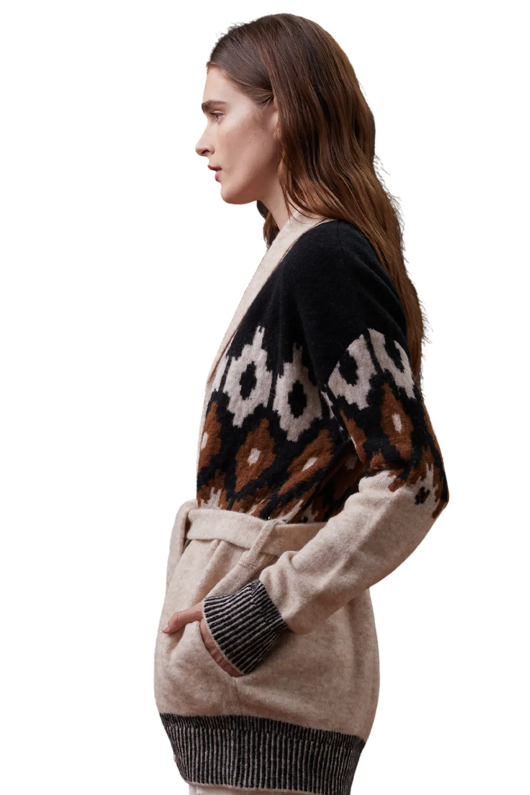 Fair Isle Shawl Cardigan Sweater Off White