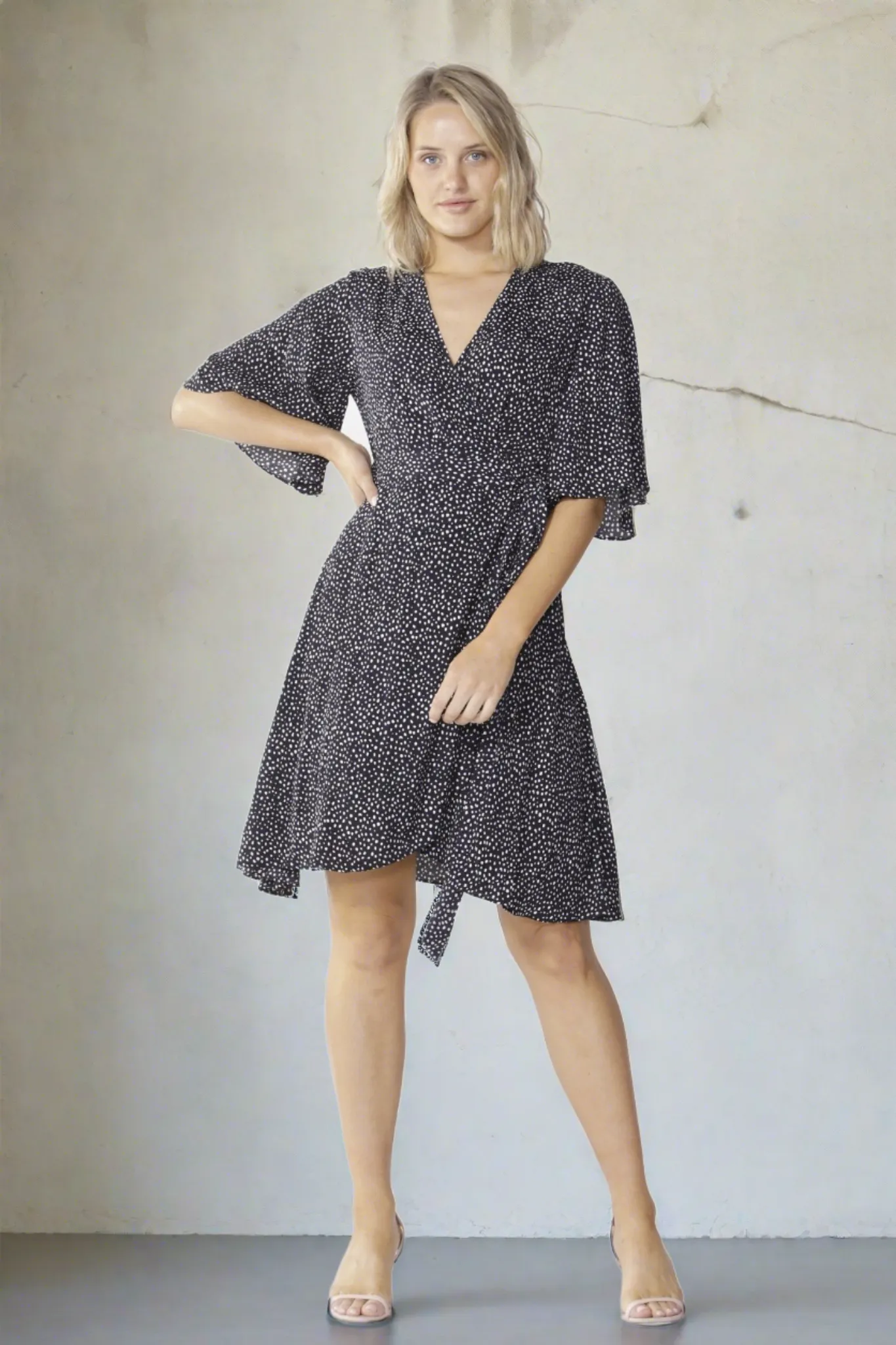 Fate   Becker Roula Wrap Dress in Navy Polka Dot