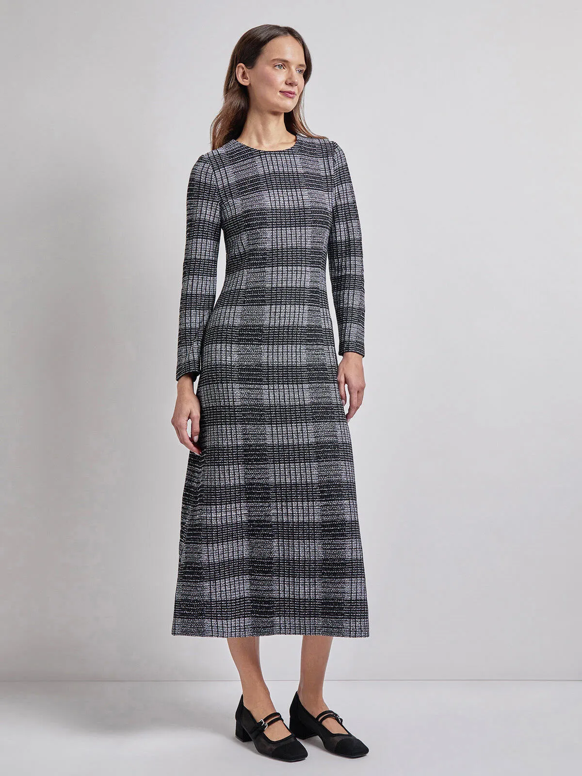 Fit & Flare Tweed Knit Maxi Dress