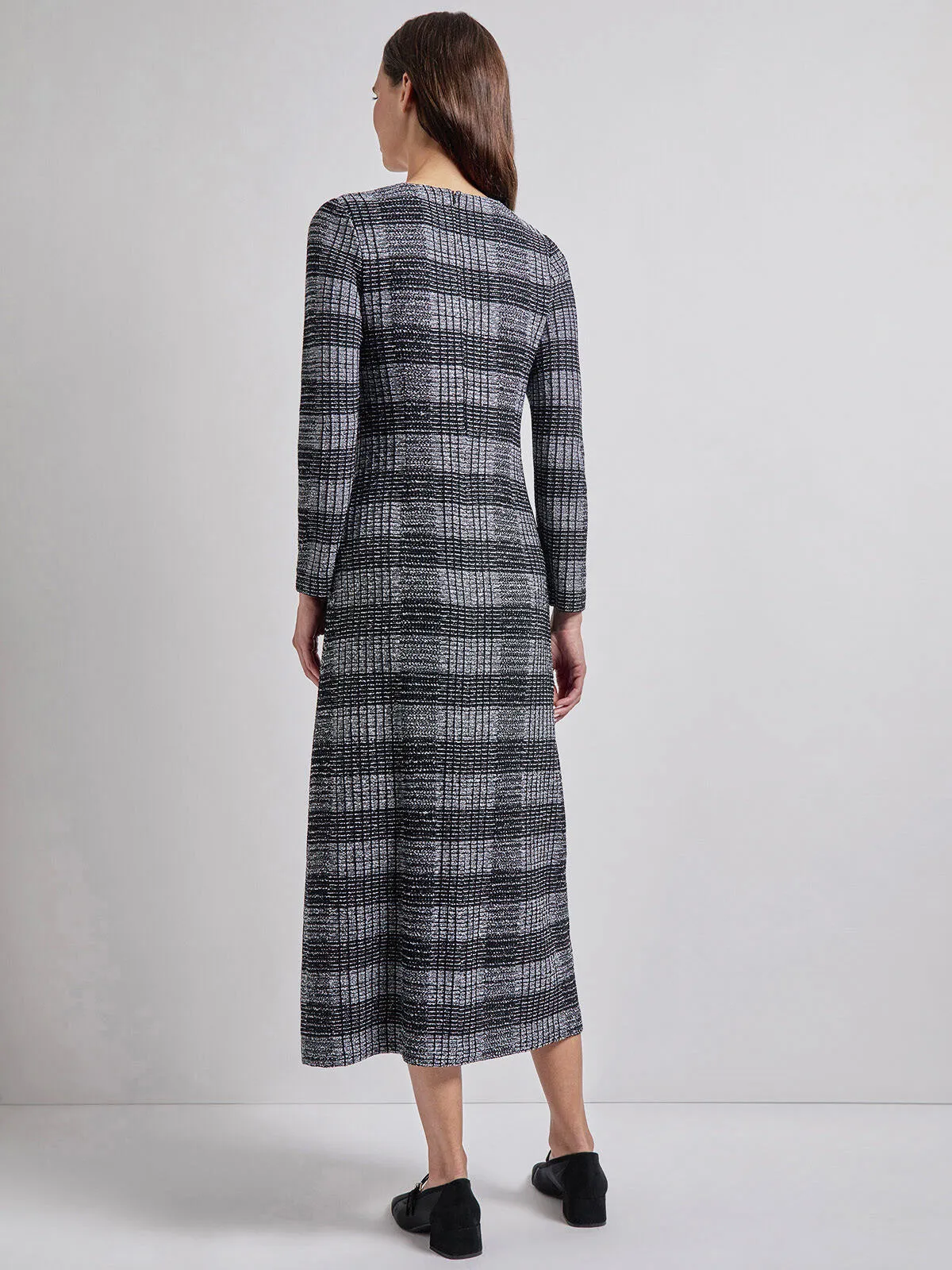 Fit & Flare Tweed Knit Maxi Dress