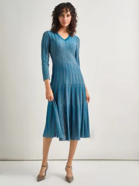 Fit-and-Flare Linear Textured Knit Midi Dress