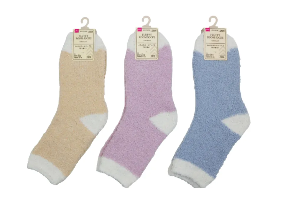 Fluffy Room Socks Ladies Contrast