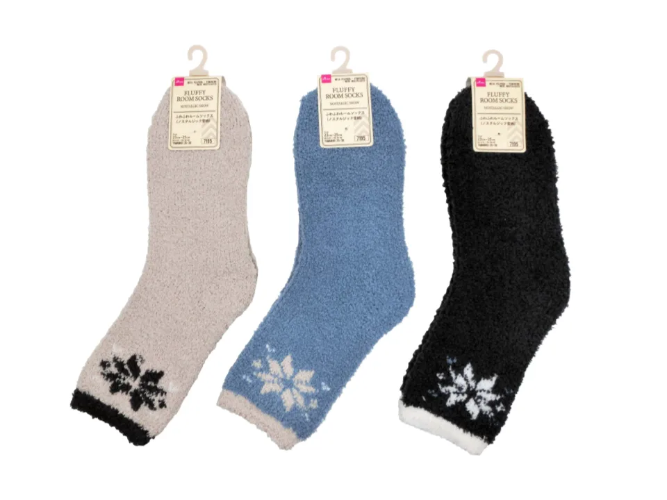 Fluffy Room Socks Ladies Nostalgic Snow