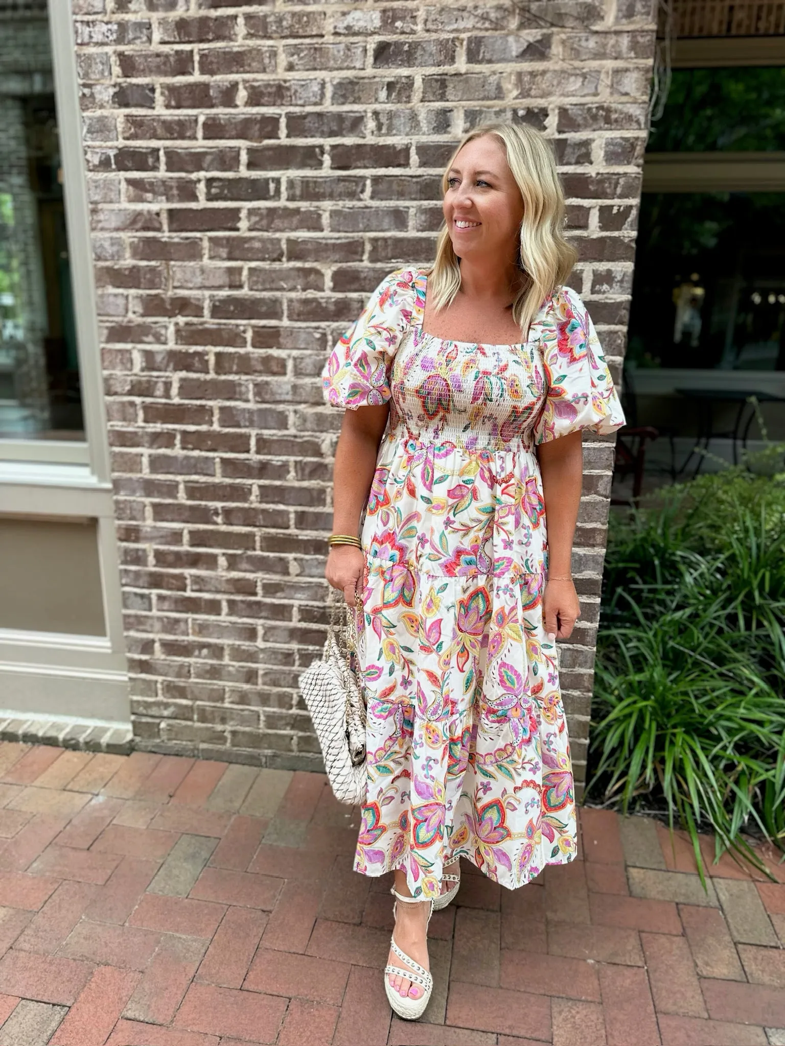 Forever Loving Paisley's Midi Dress with Smocking Detail