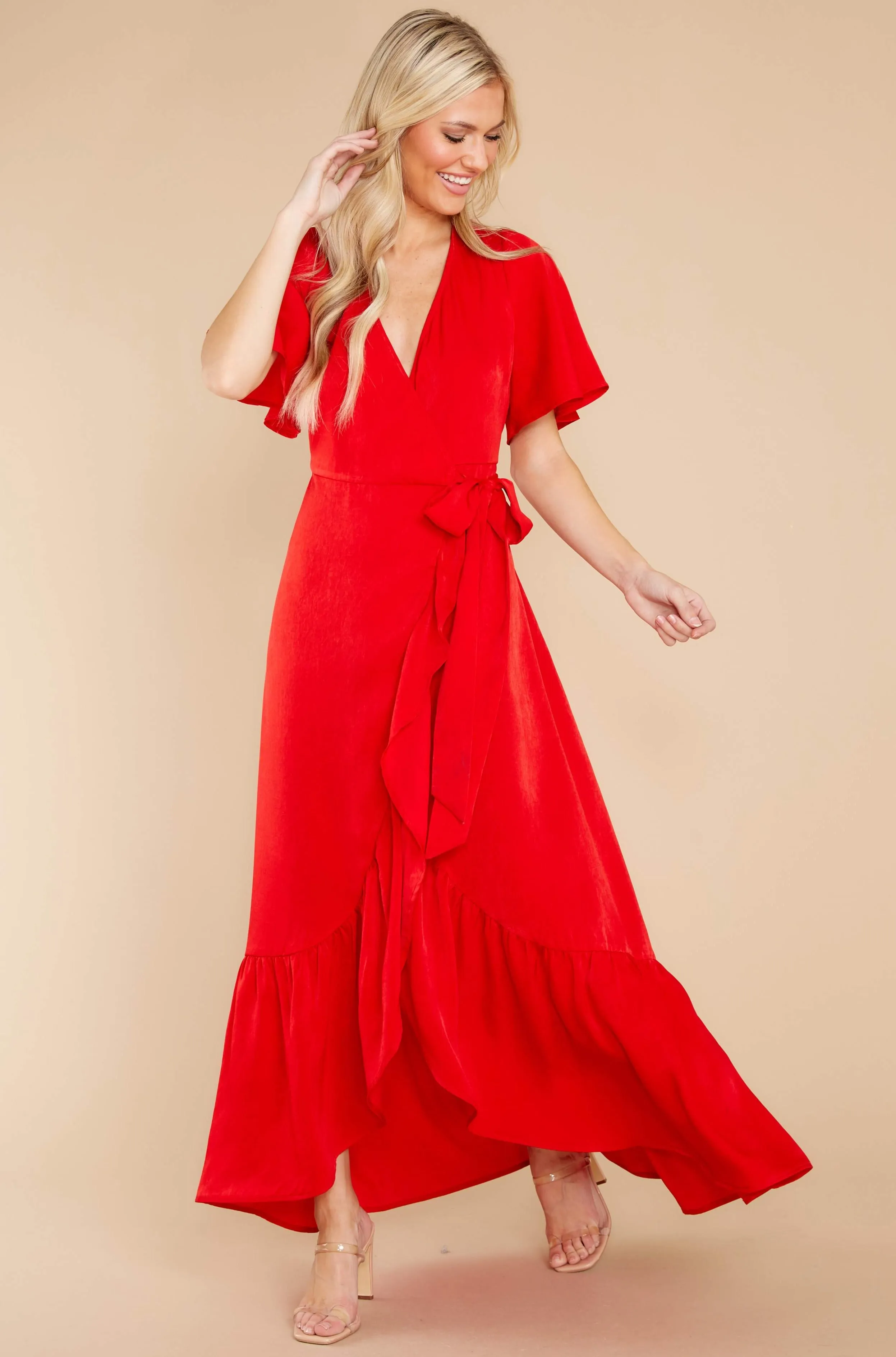 From Paris With Love Red Maxi Wrap Dress