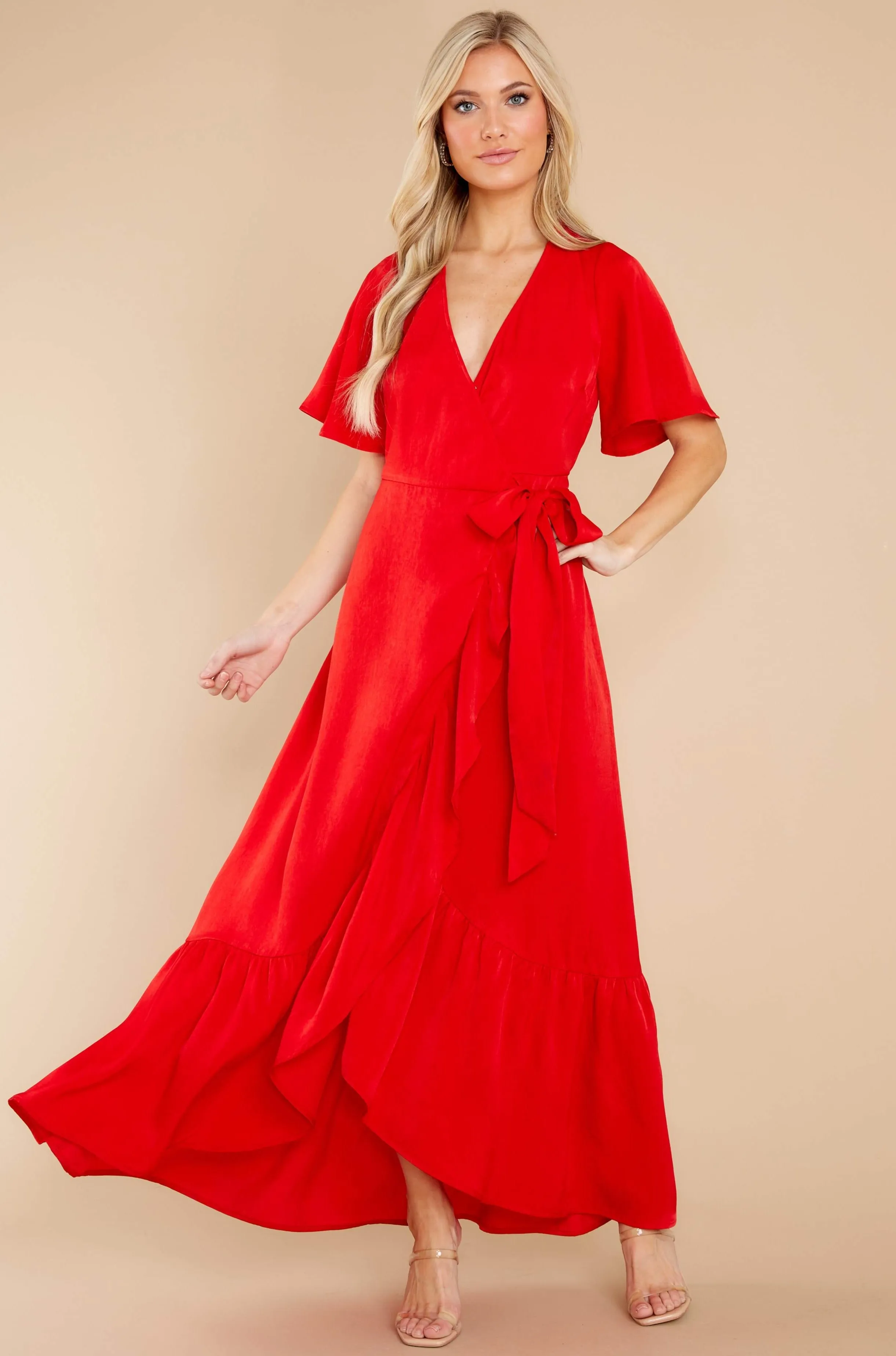 From Paris With Love Red Maxi Wrap Dress