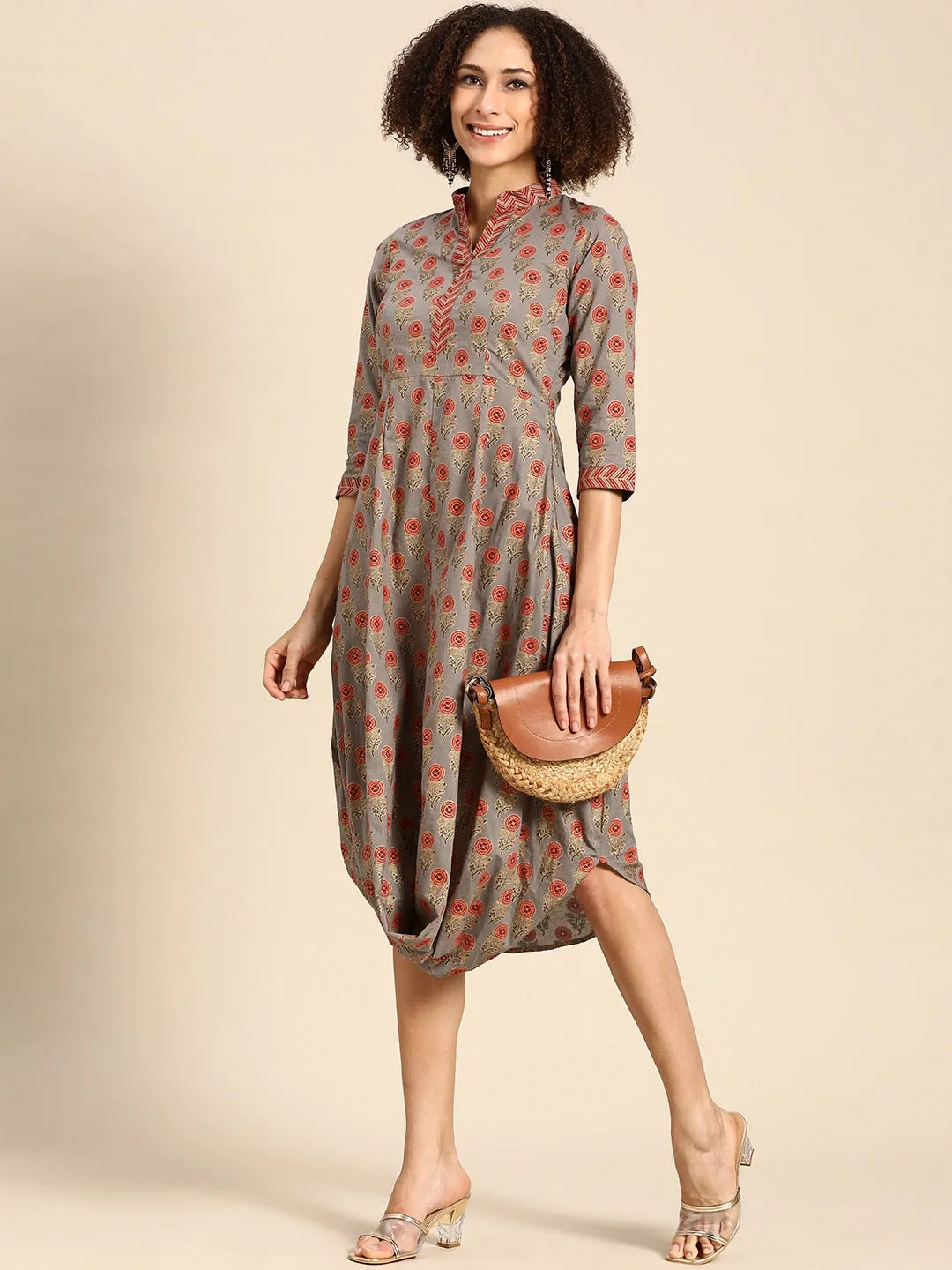 Front cowl mandarin collar Dress