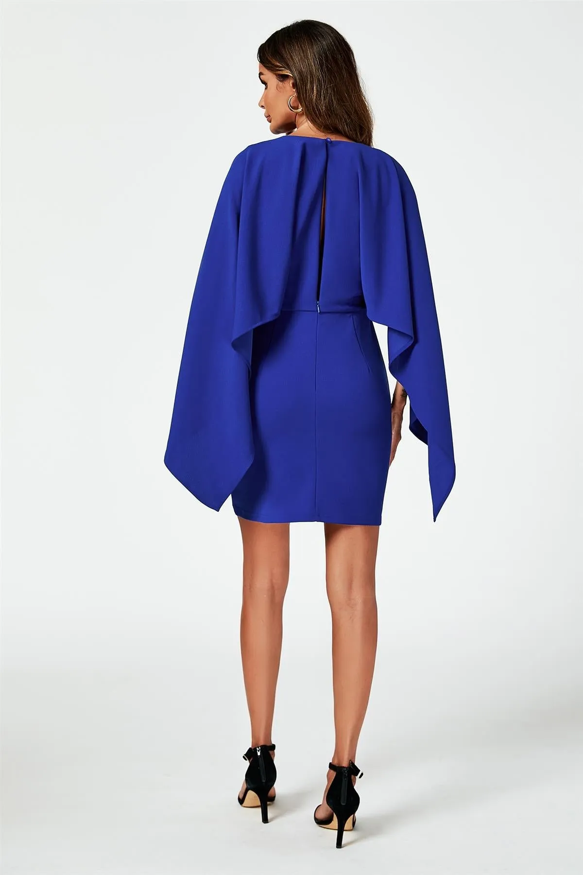 FS Collection Back Detail Mini Dress With Cape In Blue