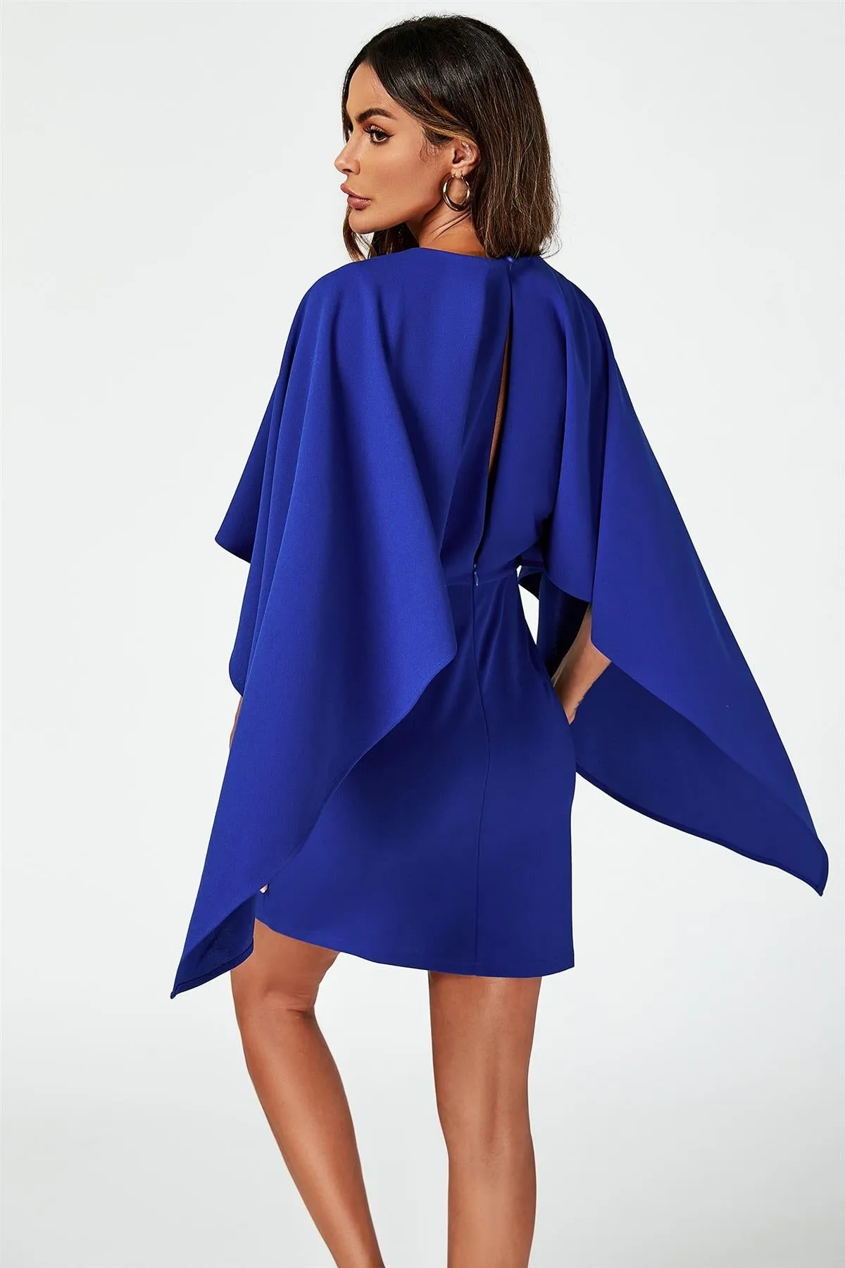 FS Collection Back Detail Mini Dress With Cape In Blue