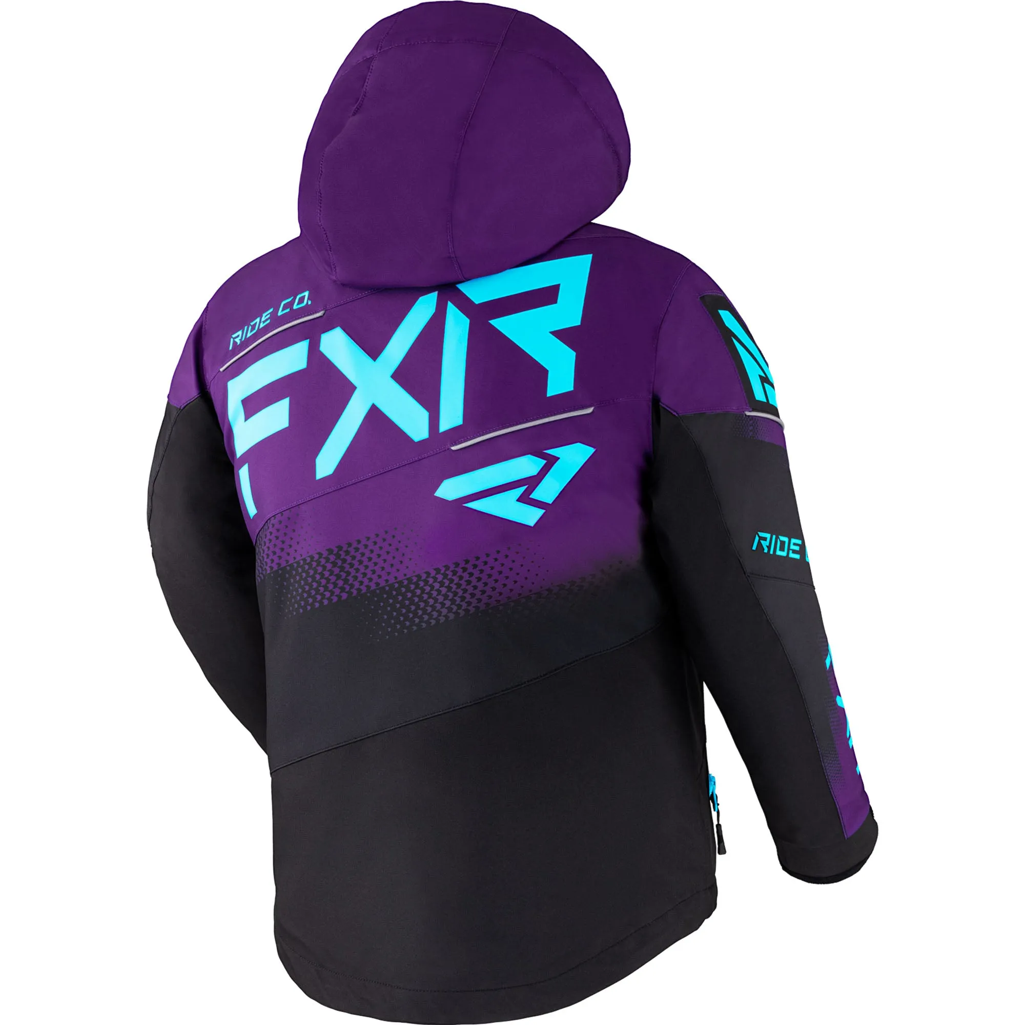 FXR  Youth Boost Snowmobile Jacket Fleece Lined Pockets Black Purple Sky Blue