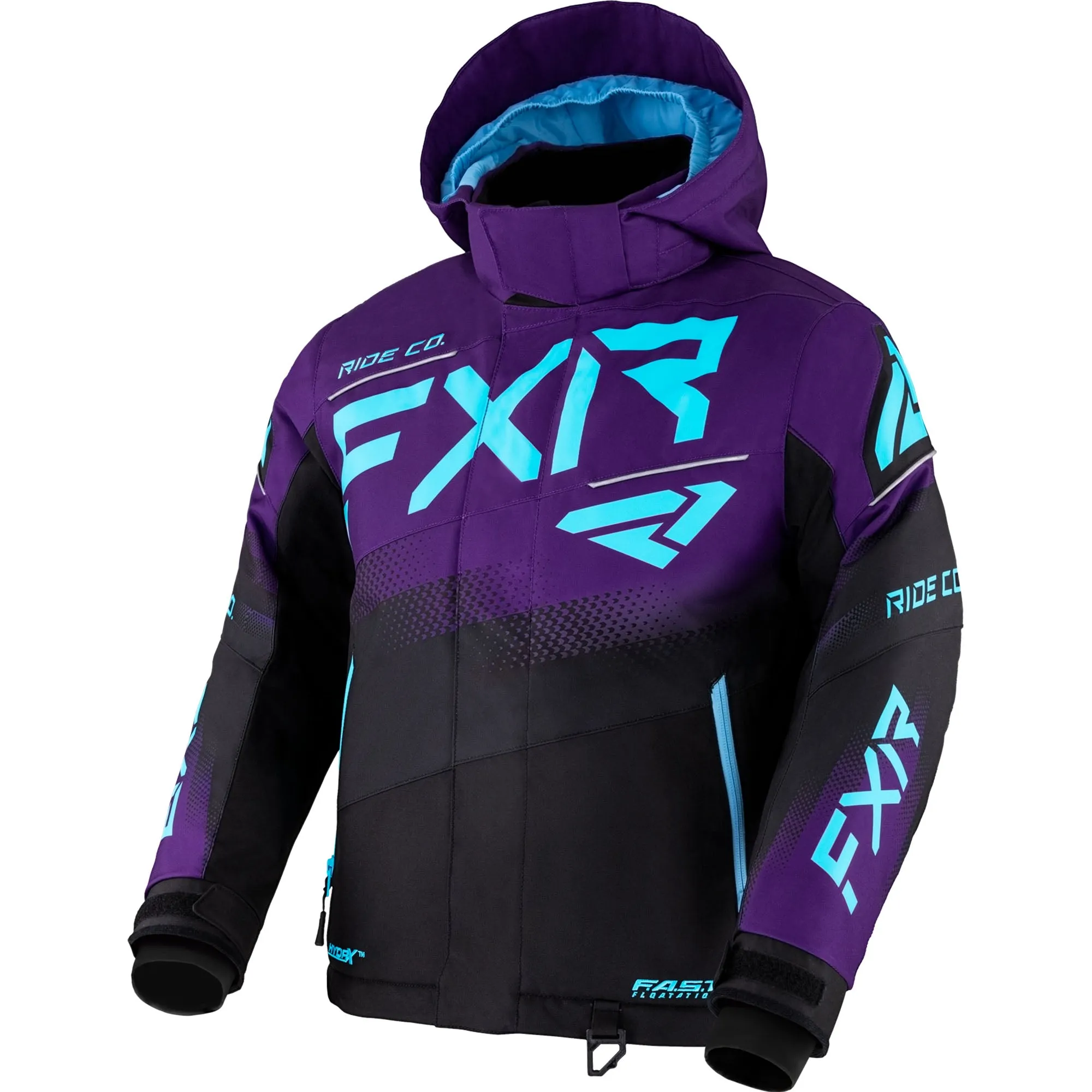 FXR  Youth Boost Snowmobile Jacket Fleece Lined Pockets Black Purple Sky Blue