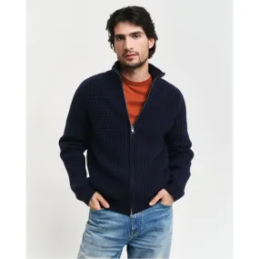 GANT Textured Wool Blend Zip Cardigan Evening Blue 8050222