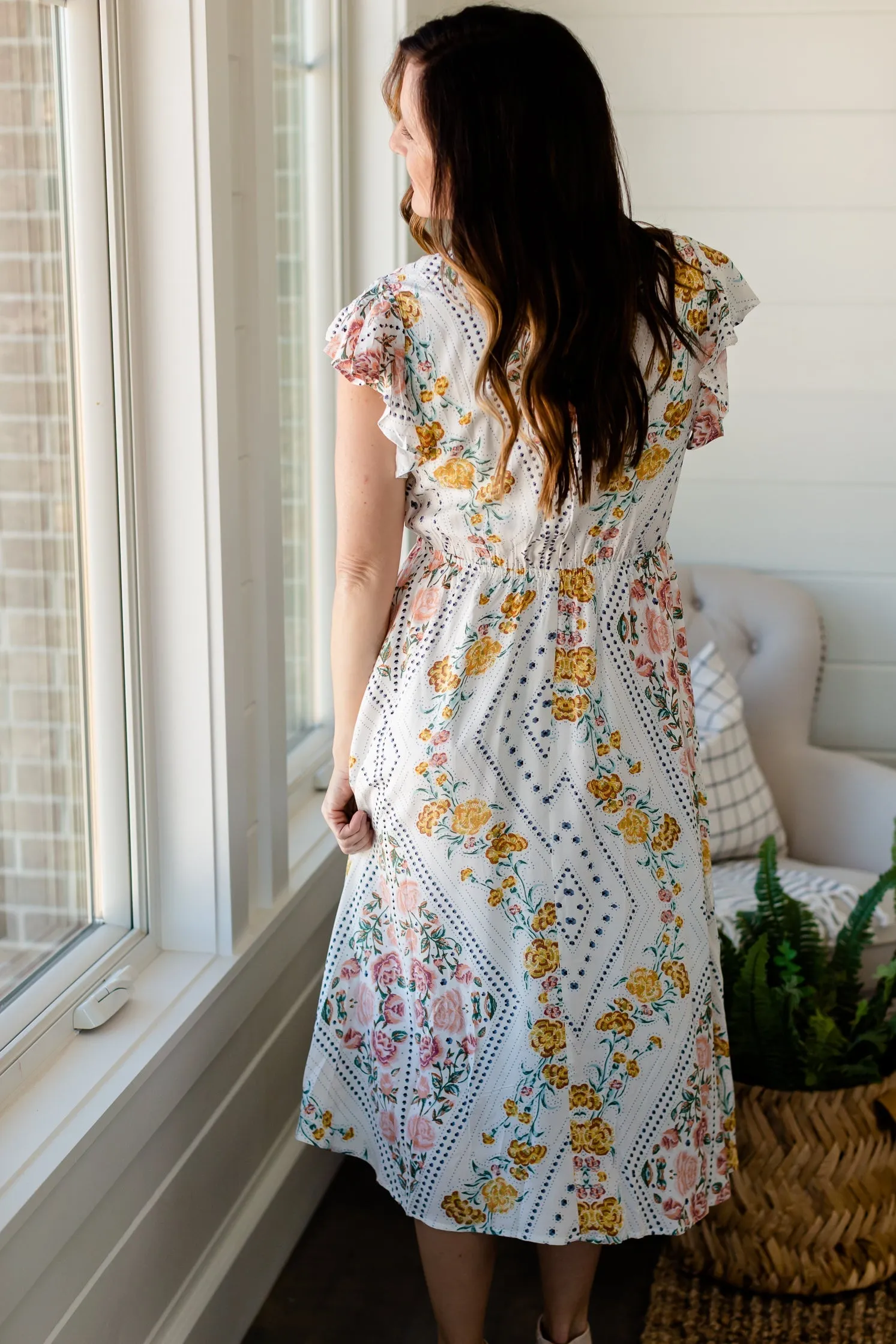 Geometric Ivory Floral Dress