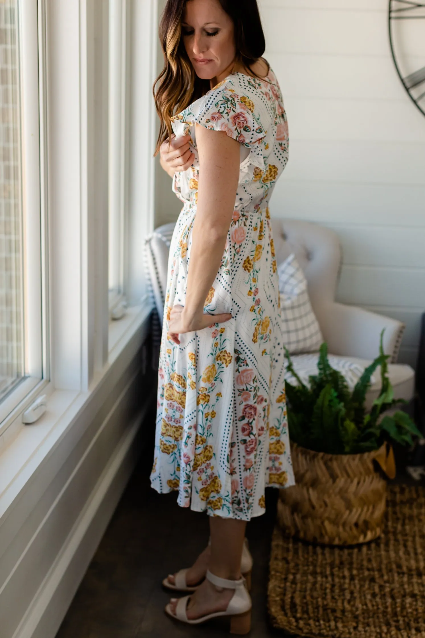 Geometric Ivory Floral Dress