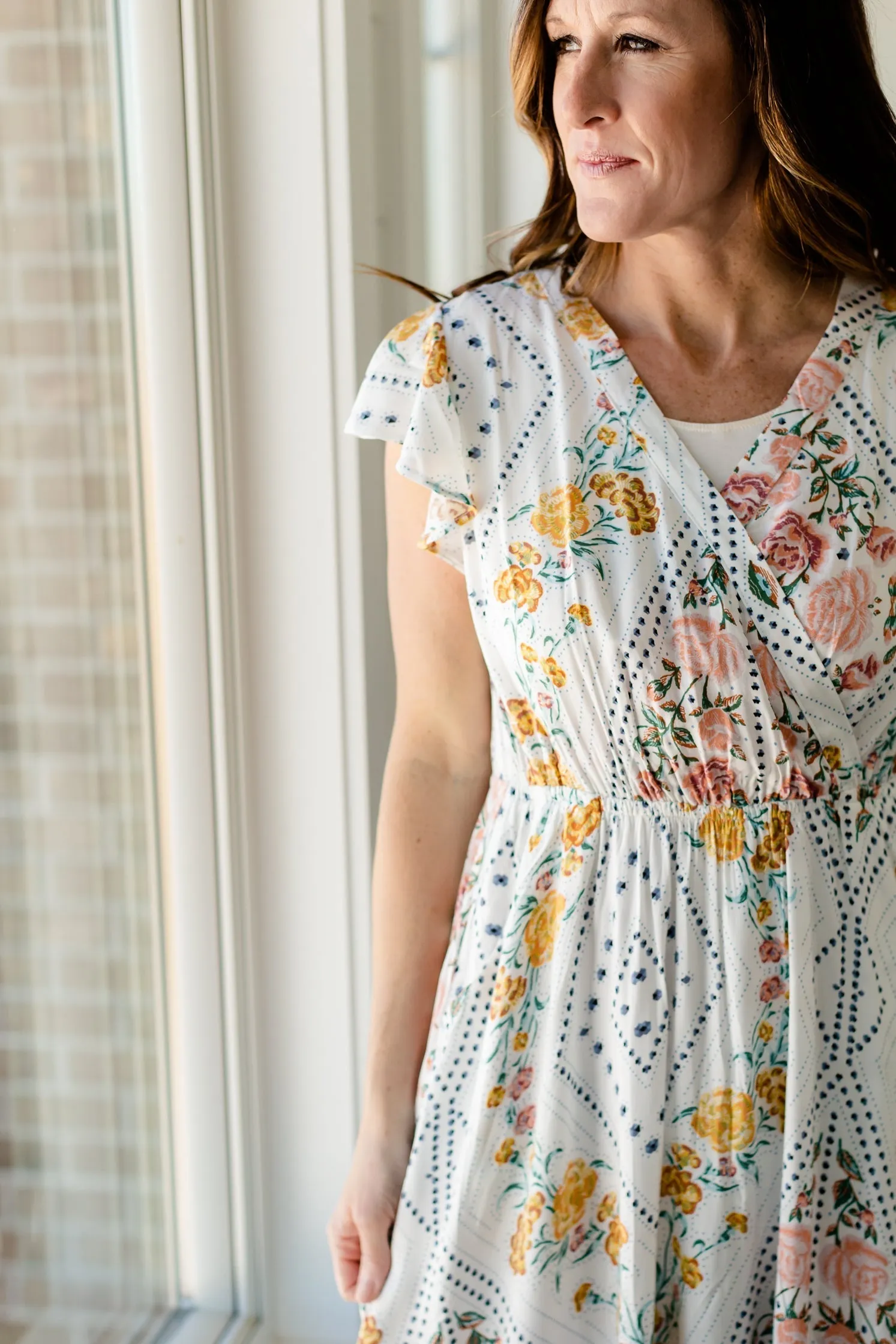 Geometric Ivory Floral Dress