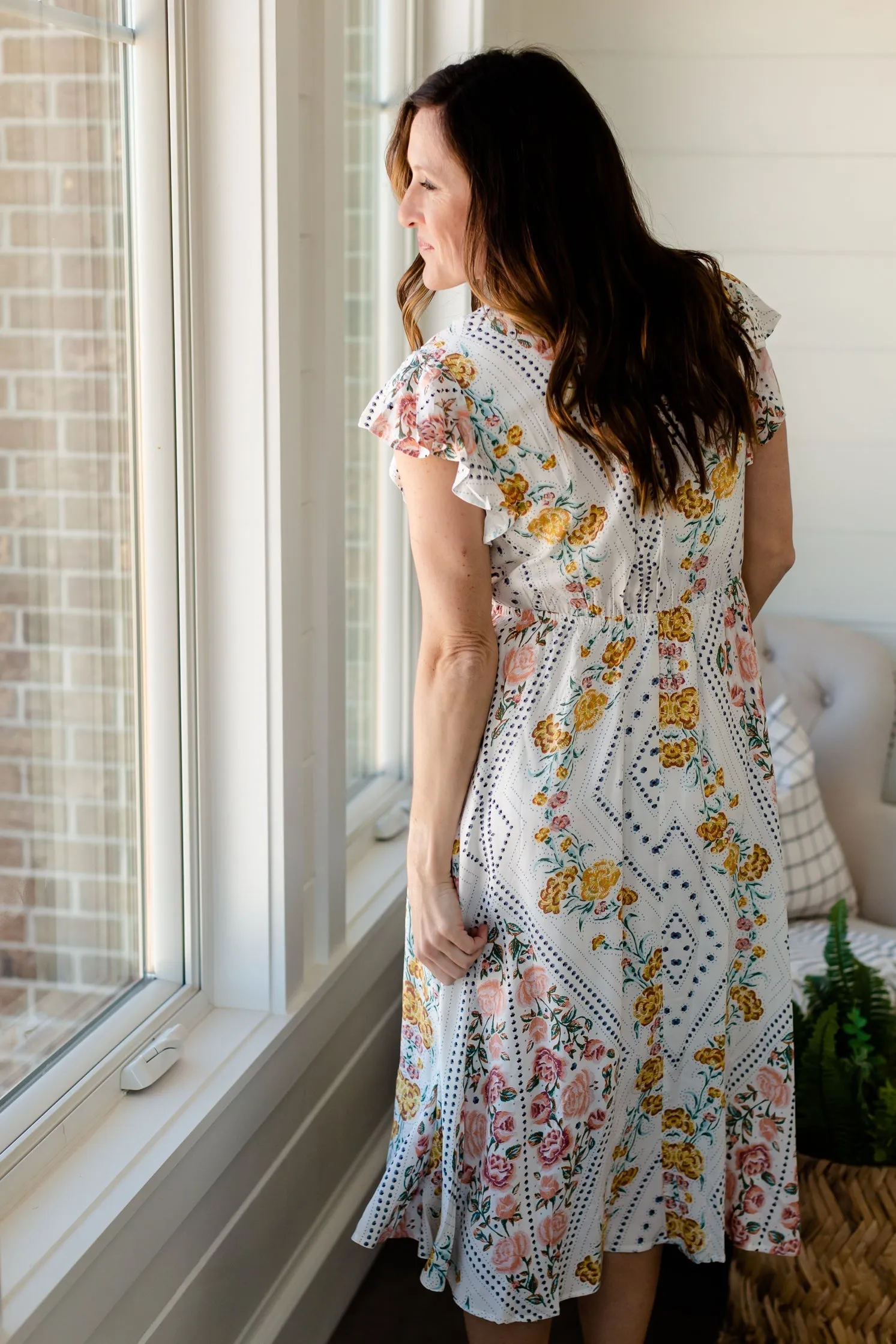 Geometric Ivory Floral Dress