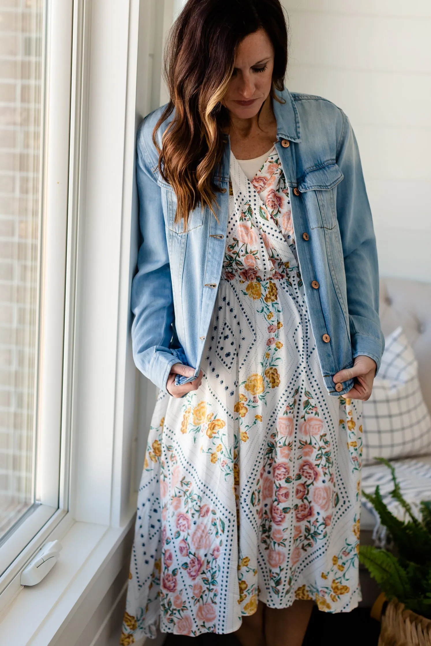 Geometric Ivory Floral Dress