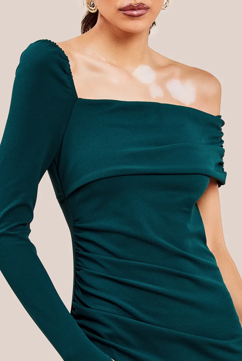 Goddiva One Shoulder Scuba Midi Dress - Emerald Green