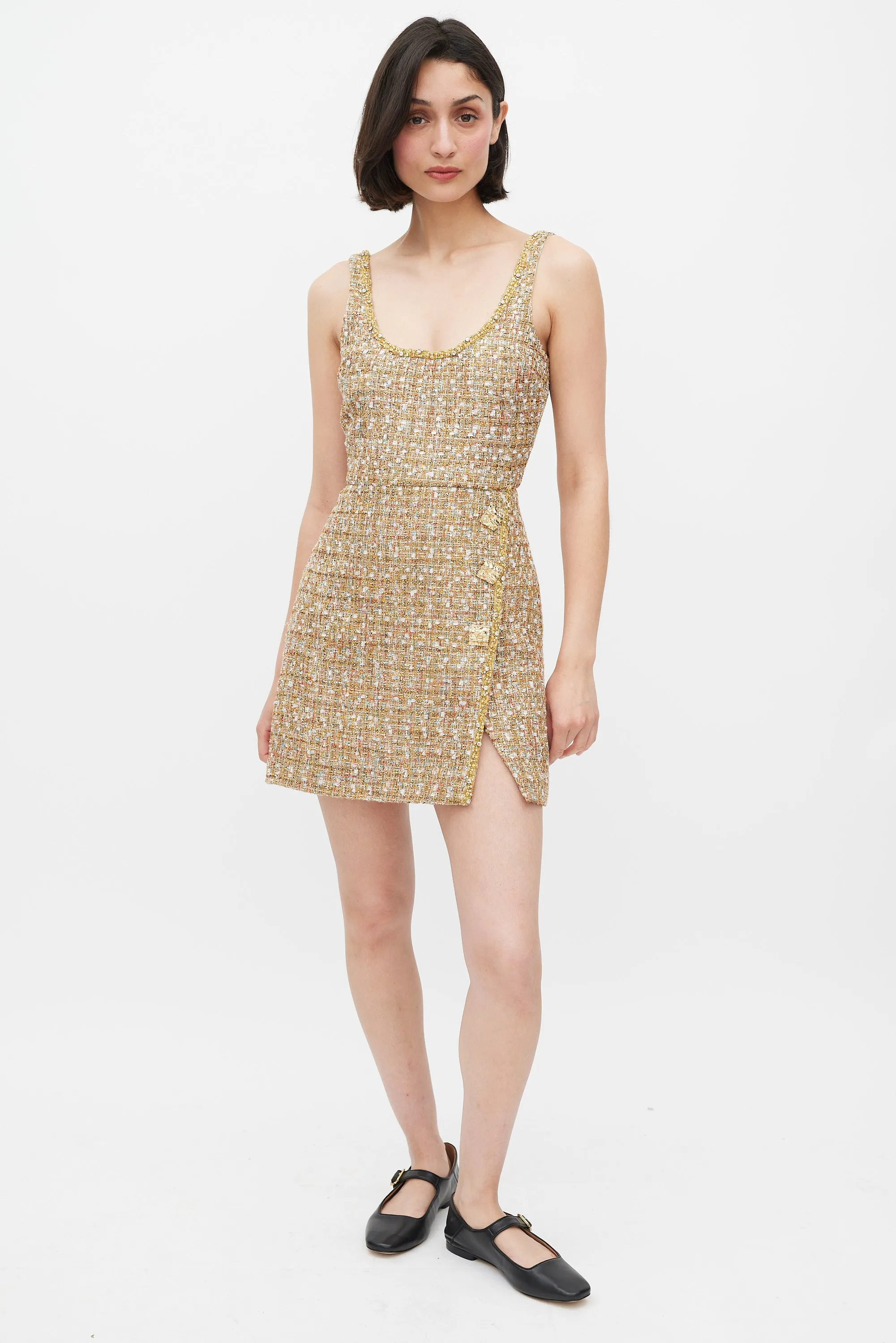 Gold & Mulitcolour Tinsel Boucle Dress & Jacket Set