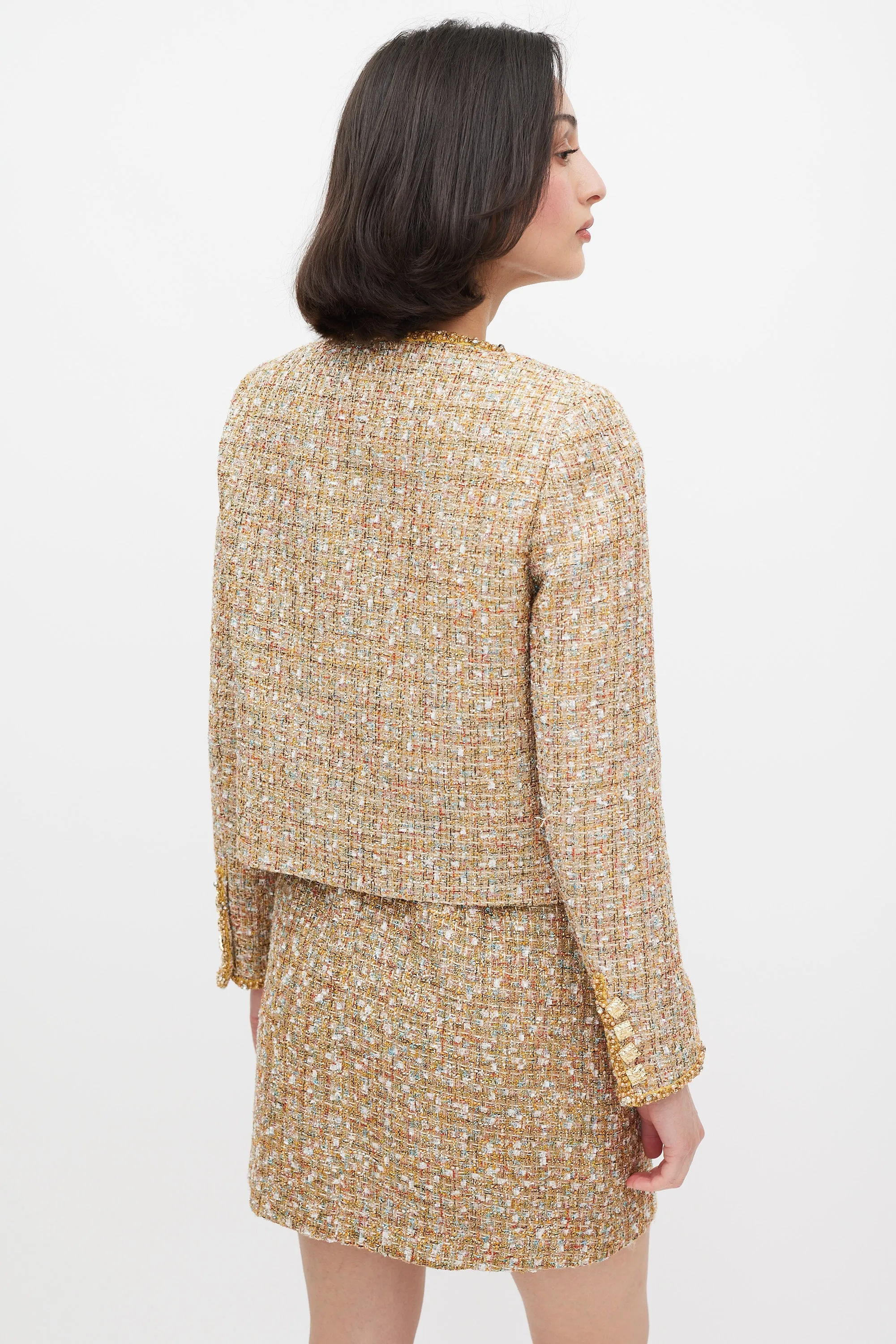 Gold & Mulitcolour Tinsel Boucle Dress & Jacket Set